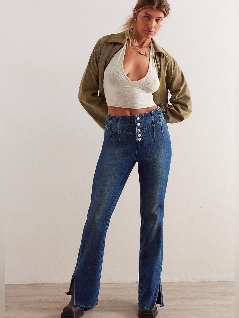 We The Free CRVY High Rise Flare Jeans Button Front Size 27